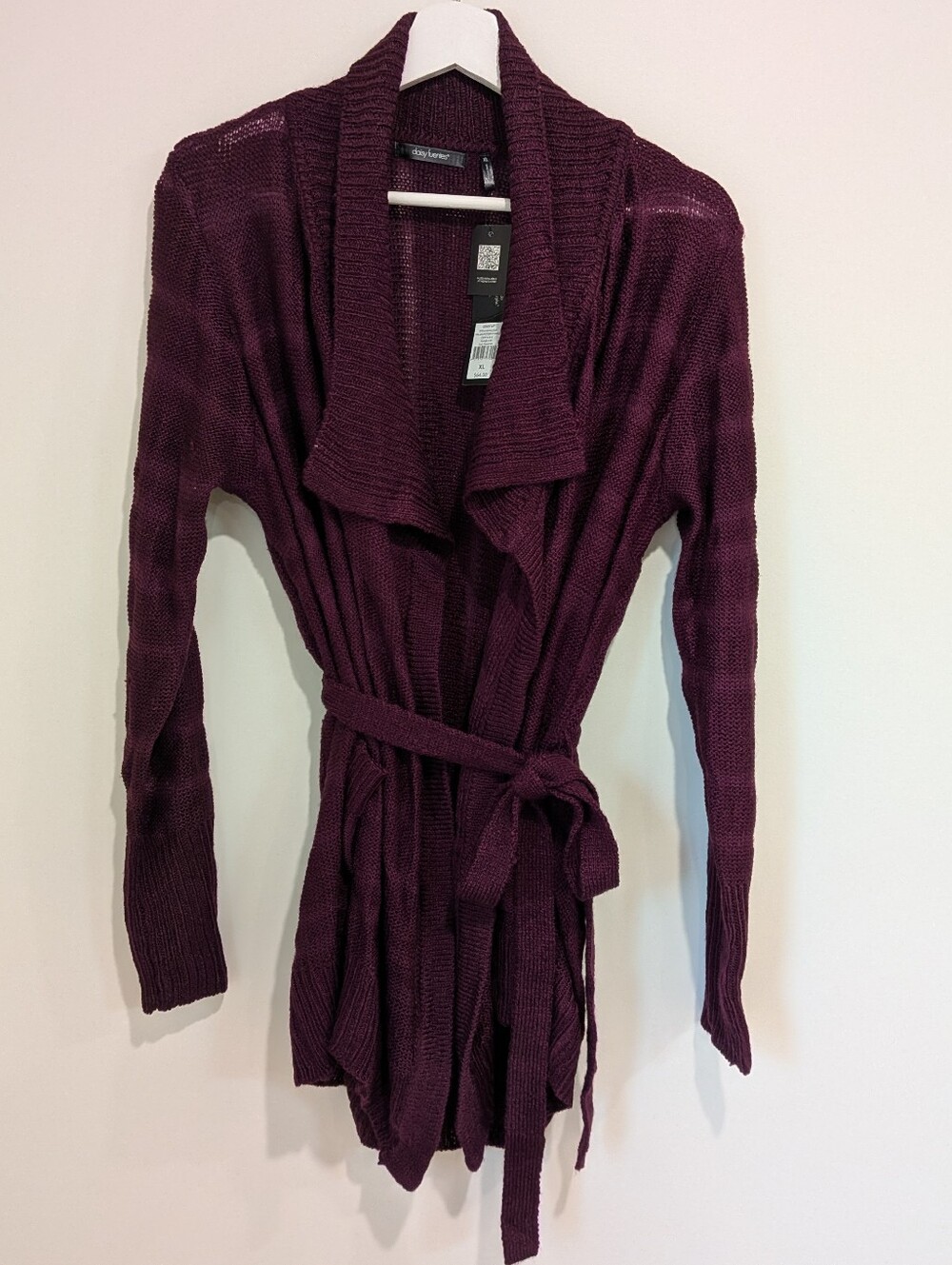 NWT Daisy Fuentes Belted Cardigan Plum Sweater XL Dark Academia Fall